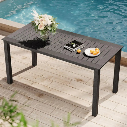 YEFU Outdoor Dining Table for 6, All-Weather HIPS, Aluminum Frame, Grey