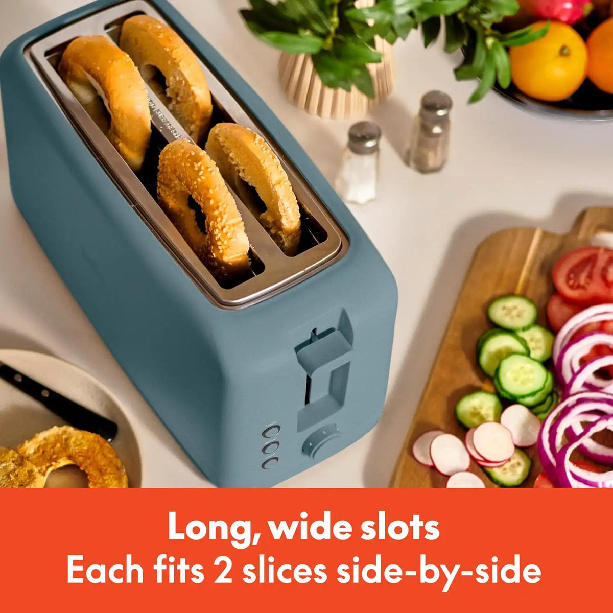 bella 4 Slice Slim Toaster, Fits-anywhere™ Kitchenware, 6 Setting Shade Control with Reheat & Cancel Buttons, Fits Sourdough, 10” Long Slot, Anti Jam & Auto Shutoff, 900 Watt, Surf