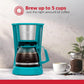 Holstein Housewares 5 Cup Drip Coffee Maker – Compact and User-Friendly with Auto Pause & Serve, Reusable Filter & Glass Carafe, Office & Dorm Use, Teal