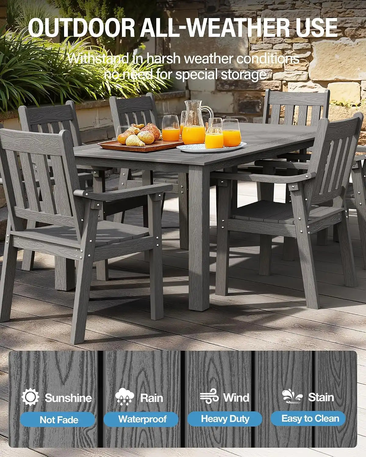 YEFU Patio Dining Chairs Set of 4, Weather Resistant HIPS, Teak