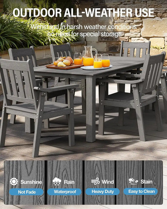 YEFU Outdoor Dining Table for 6, All-Weather HIPS, Aluminum Frame, Grey
