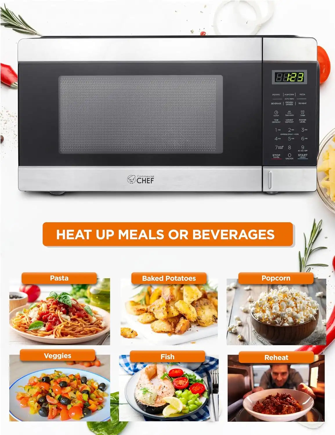 Commercial Chef 1.1 Cu. Ft. Countertop Microwave Oven, CHCM11100SSB