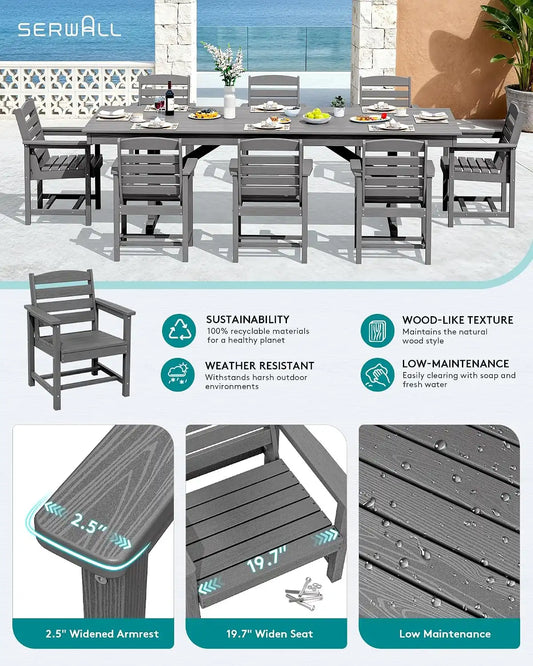 SERWALL Patio HDPE Dining Chairs Set of 2 with Arms, Grey