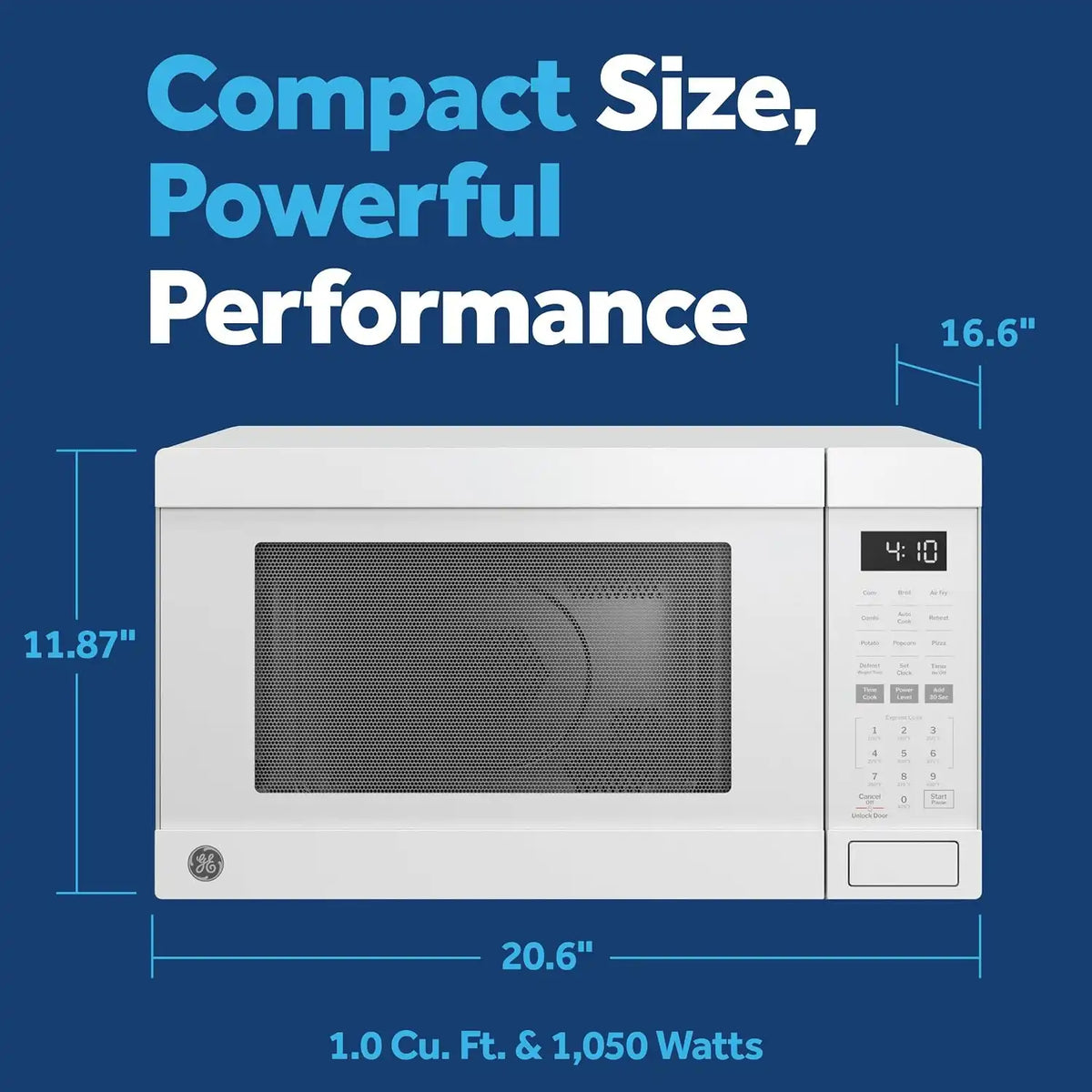 GE 4-in-1 Air Fry Countertop Microwave Oven, 1050 Watt, 1.0 Cu. Ft., White