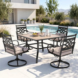 PHI VILLA Patio Dining Set, Swivel Chairs, Square Metal Table