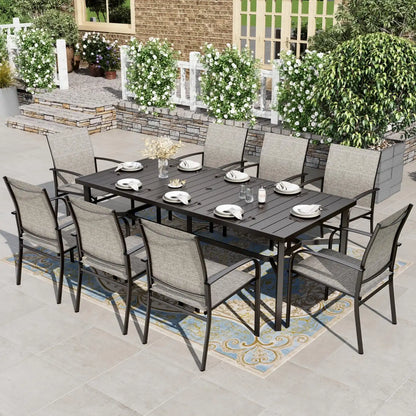HERA'S HOUSE 9pc Outdoor Patio Dining Set for 8, Textilene Chairs, Brown