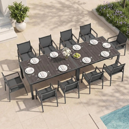 Outdoor Dining Set for 10, Aluminum Patio Table and Chairs Set, 12-Piece All Weather Patio Dining Furniture Set with Umbrella Hole for Backyard, Deck, Poolside (Charcoal)