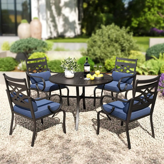 PHI VILLA Patio Dining Set, Round Metal Table