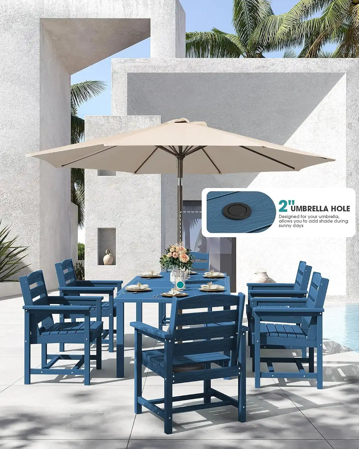 SERWALL HDPE and Aluminum Outdoor Dining Set for 8, Blue