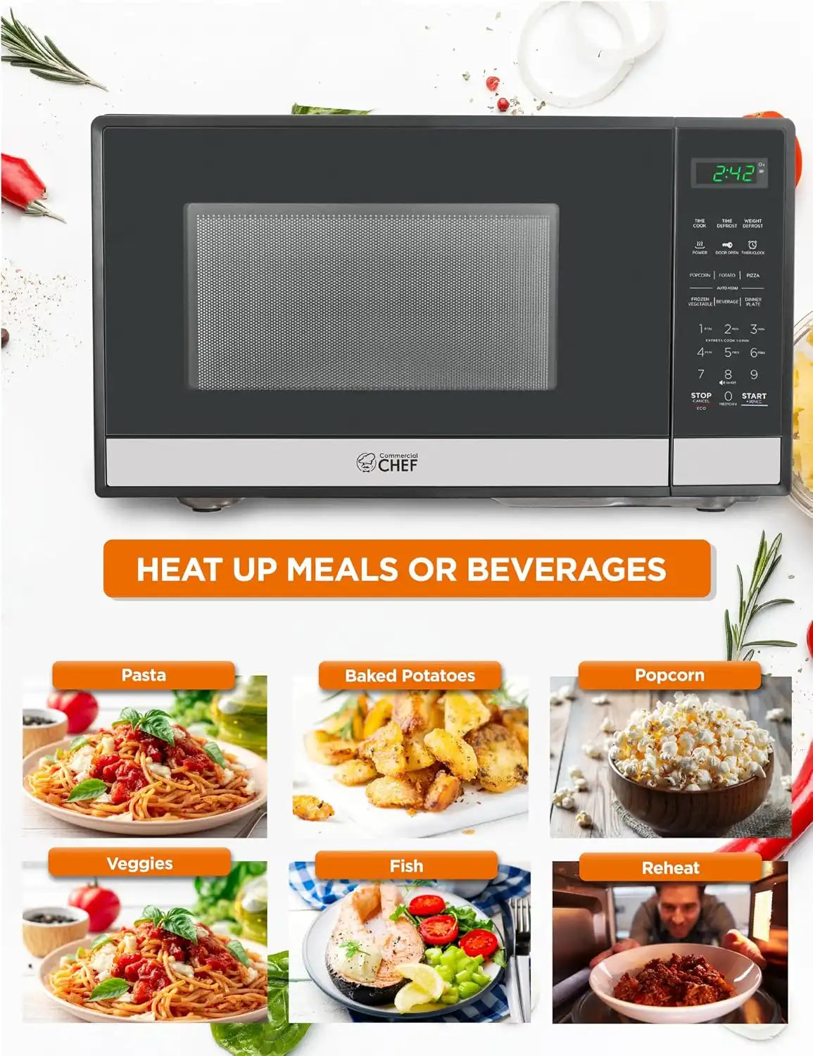 Commercial Chef 0.9 Cu. Ft. Countertop Microwave Oven, CHM9MS