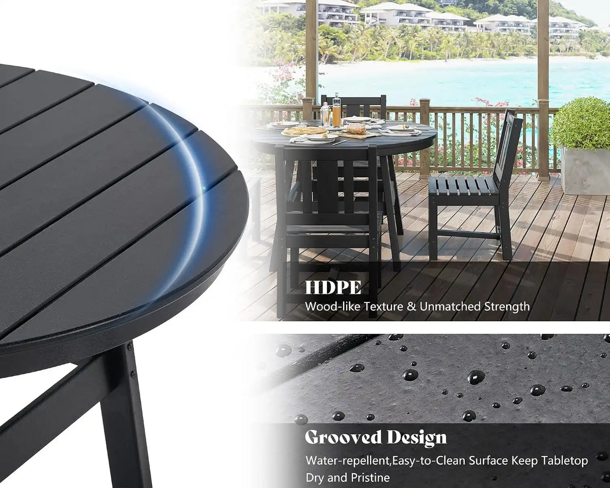 AMERLIFE Outdoor Dining Set for 4, HDPE Round Table and Chairs, Black