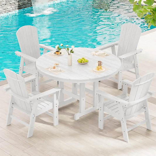 SERWALL 5-Piece Patio Dining Set, 45" Table & 4 Adirondack Chairs, White