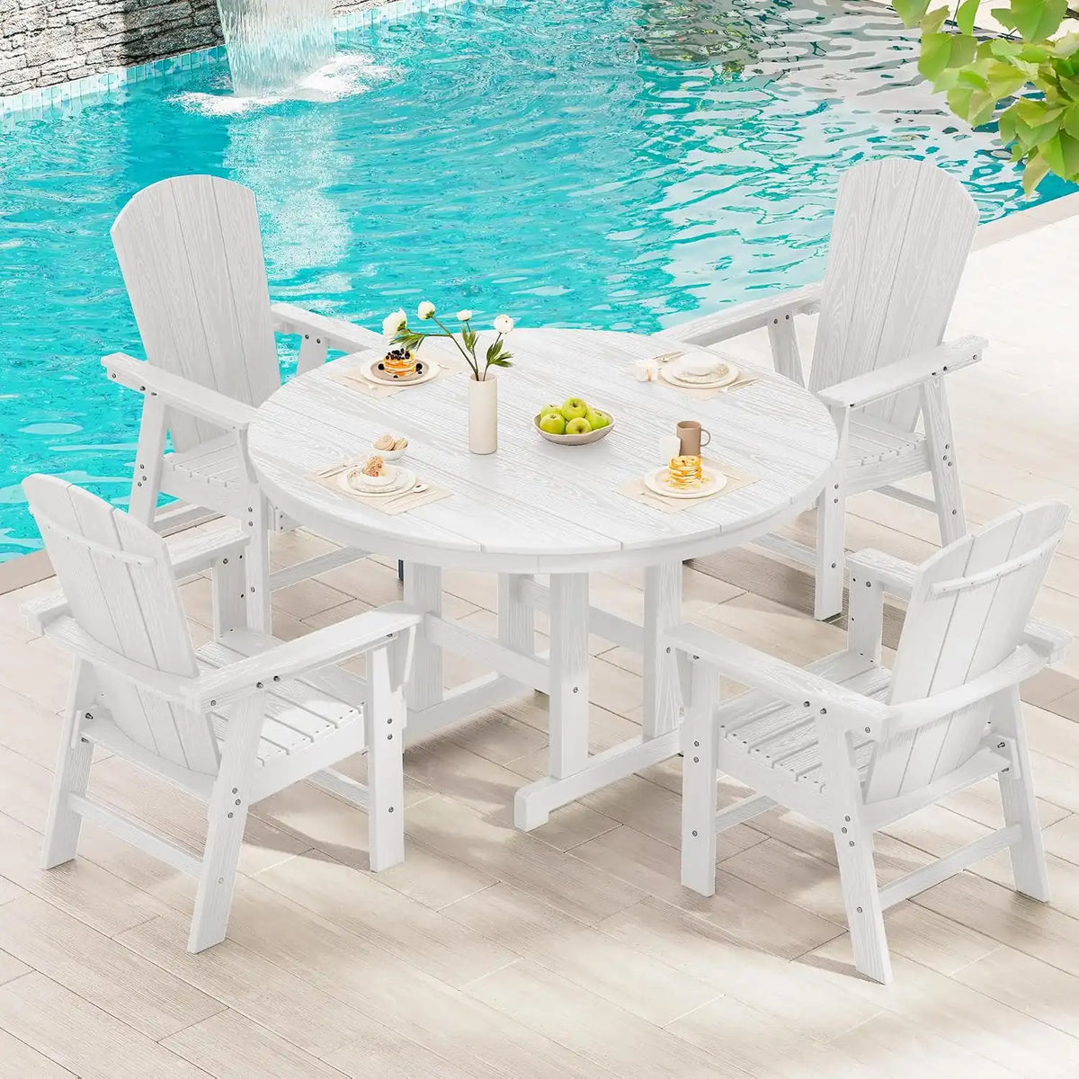 SERWALL Outdoor Adirondack Dining Chair Set of 2, All-Weather HDPE, White