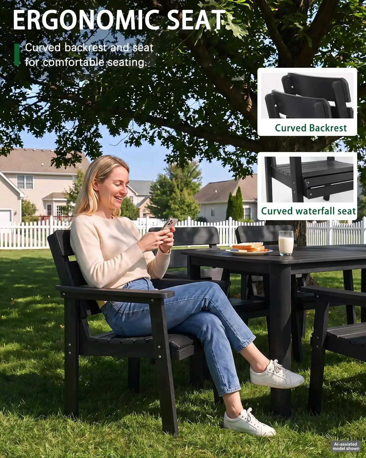 5pcs Patio Dining Set with Umbrella Hole Table & 4 Chairs, Black