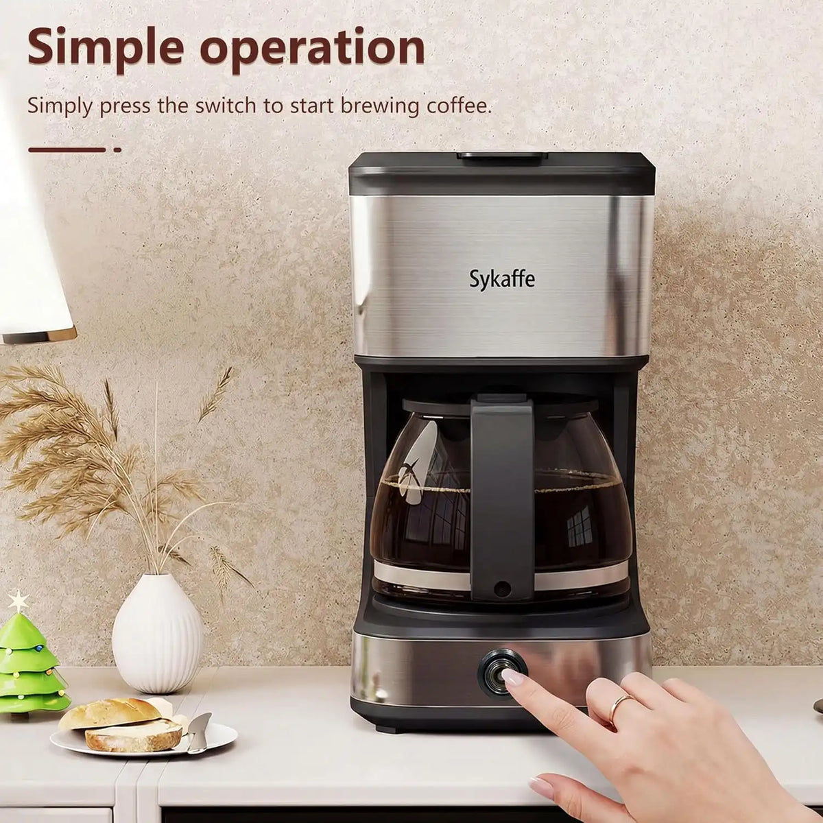 5 Cup Coffee Maker, Compact Machine with Reusable Filter, Keep Warm