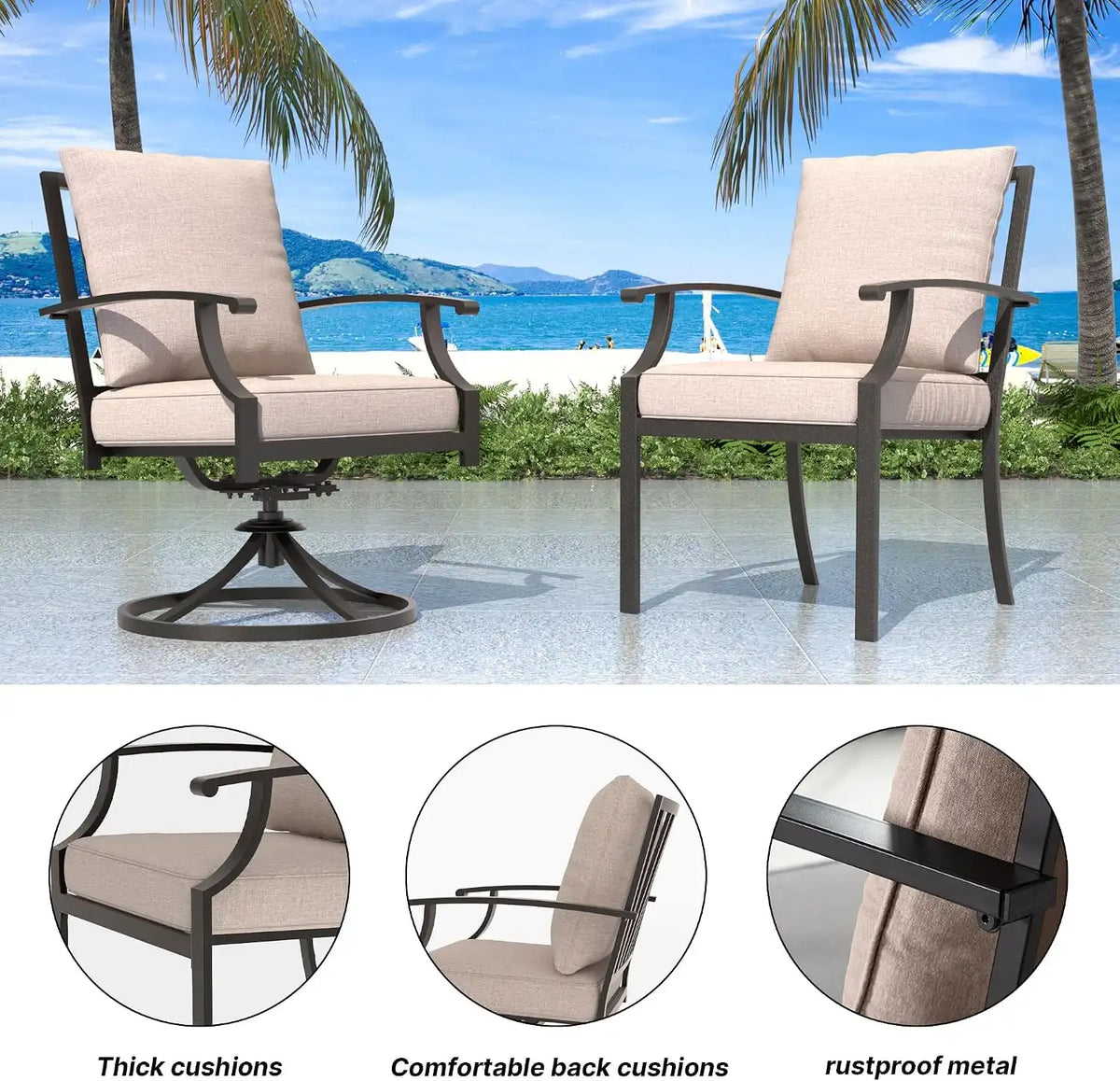 9 PCS Outdoor Patio Dining Set,Patio Table and Chairs Metal Outdoor Patio Furniture Set with Umbrella Hole,Dining Table Set with 8 Swivel Chairs for Deck,Backyard and Garden,Brown
