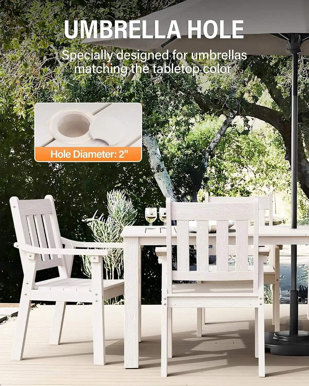 YEFU 5-Piece Patio Table Set, All-Weather HIPS, Metal Aluminum Frame, White