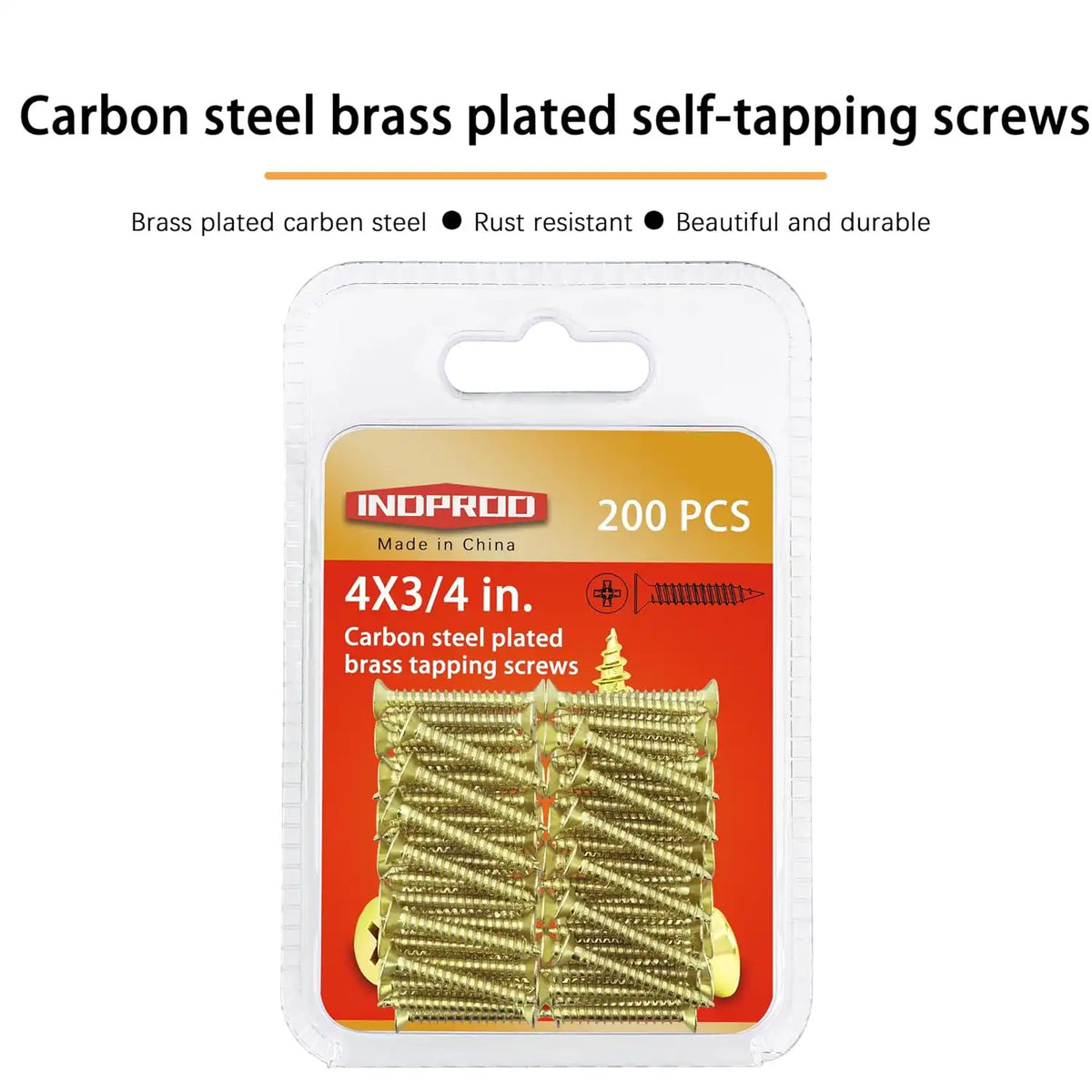 #4 x 3/4" Wood Screw, Phillips Flat Head Self Tapping Screws, Brass Plated Carbon Steel, Brass Plated Screws for Wood, Wood Screws #4 X 3/4 Inch, 200Pcs