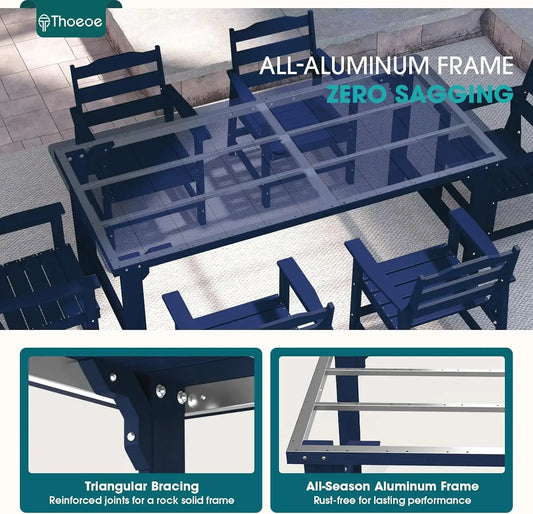 THOEOE Outdoor Dining Chair Set of 2, HDPE Patio Armchairs Navy Blue