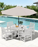 SERWALL 6-Pc Dining Set, 45" Table, 4 Chairs&9FT Umbrella, White (No Base)