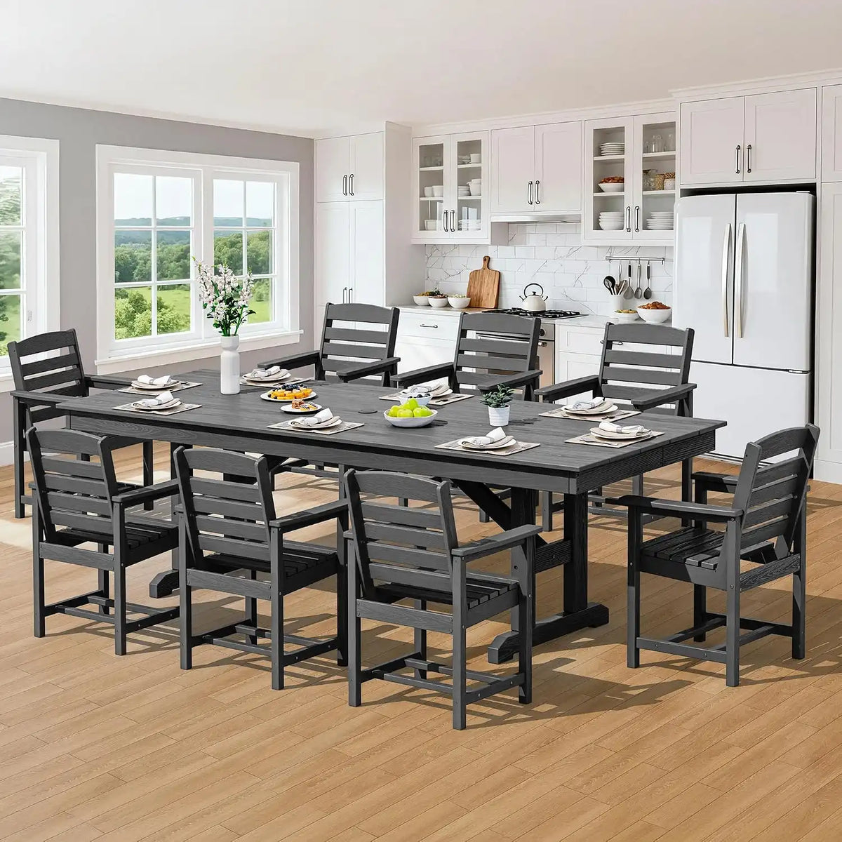 SERWALL Patio HDPE Dining Chairs Set of 2 with Arms, Black