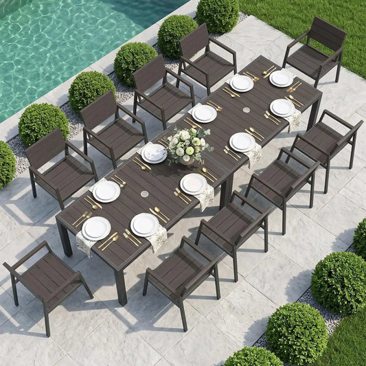 Vexwalx 12 Pcs Outdoor Dining Set, 67" HDPS Dining Set for 10, Charcoal