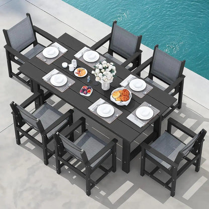 SERWALL 7 Pcs HDPE Patio Dining Set, HDPE Dining Set for 6, Black