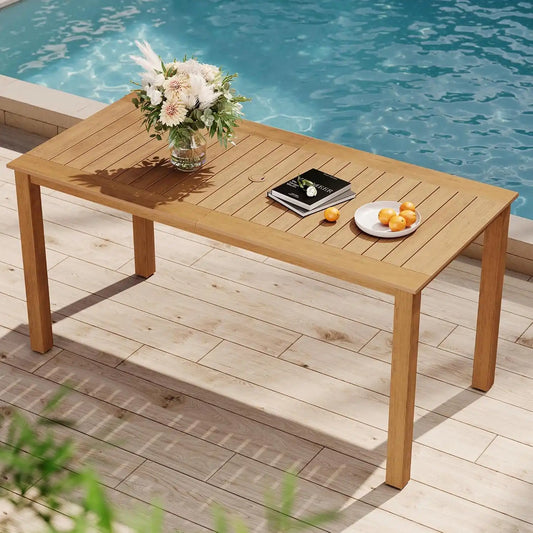 YEFU Outdoor Dining Table for 6, All-Weather HIPS, Aluminum Frame, Teak