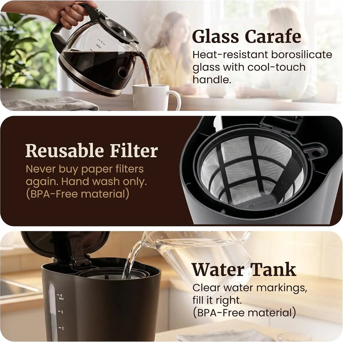 Elite Gourmet EHC4128 Automatic 4-Cup Drip Coffee Maker, Black