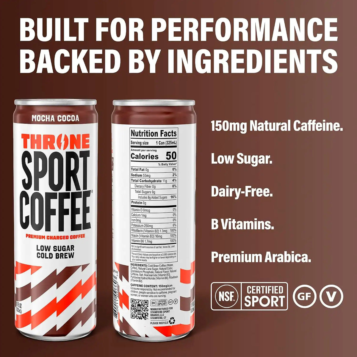 Throne Sport Coffee, Mocha Cocoa Cold Brew, Low Sugar, Dairy Free - 12Pk