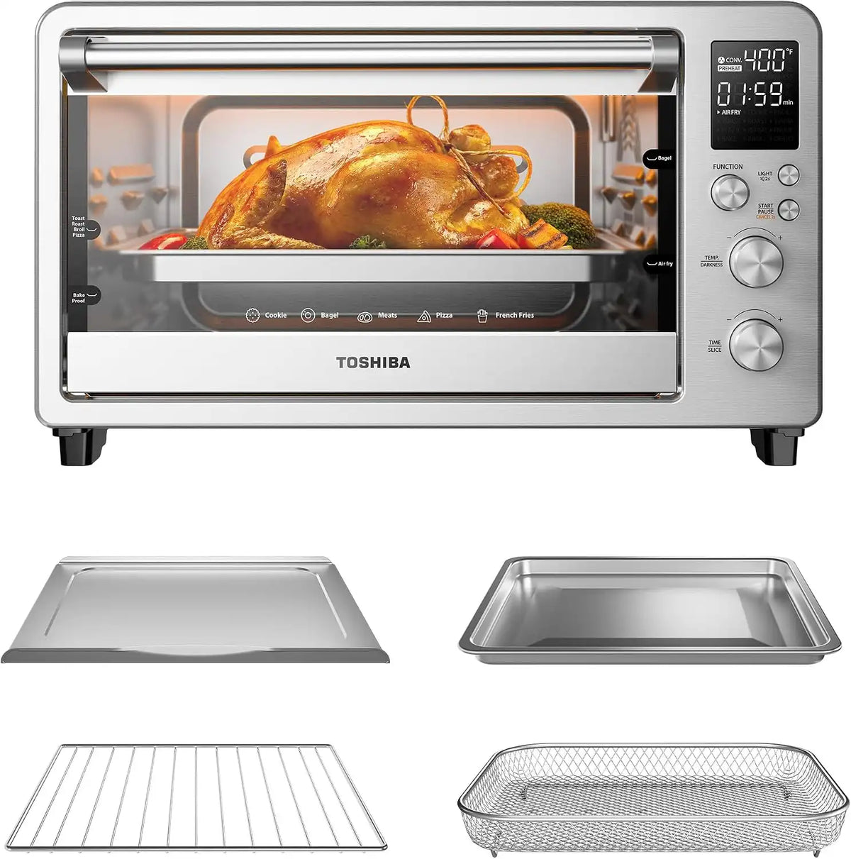 TOSHIBA ChefFry Air Fryer Toaster Oven Combo, 26.4-Quart, Stainless Steel