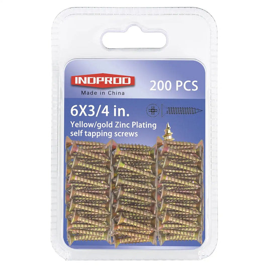 Wood Screws #6 × 3/4", Countersunk Phillips Flat Head, Yellow Zinc Plated Steel, High Hardness Self Tapping Screws for Wood Plastic Metal Drywall, Full Thread Type, #6 × 3/4-Inch, 100 Pcs