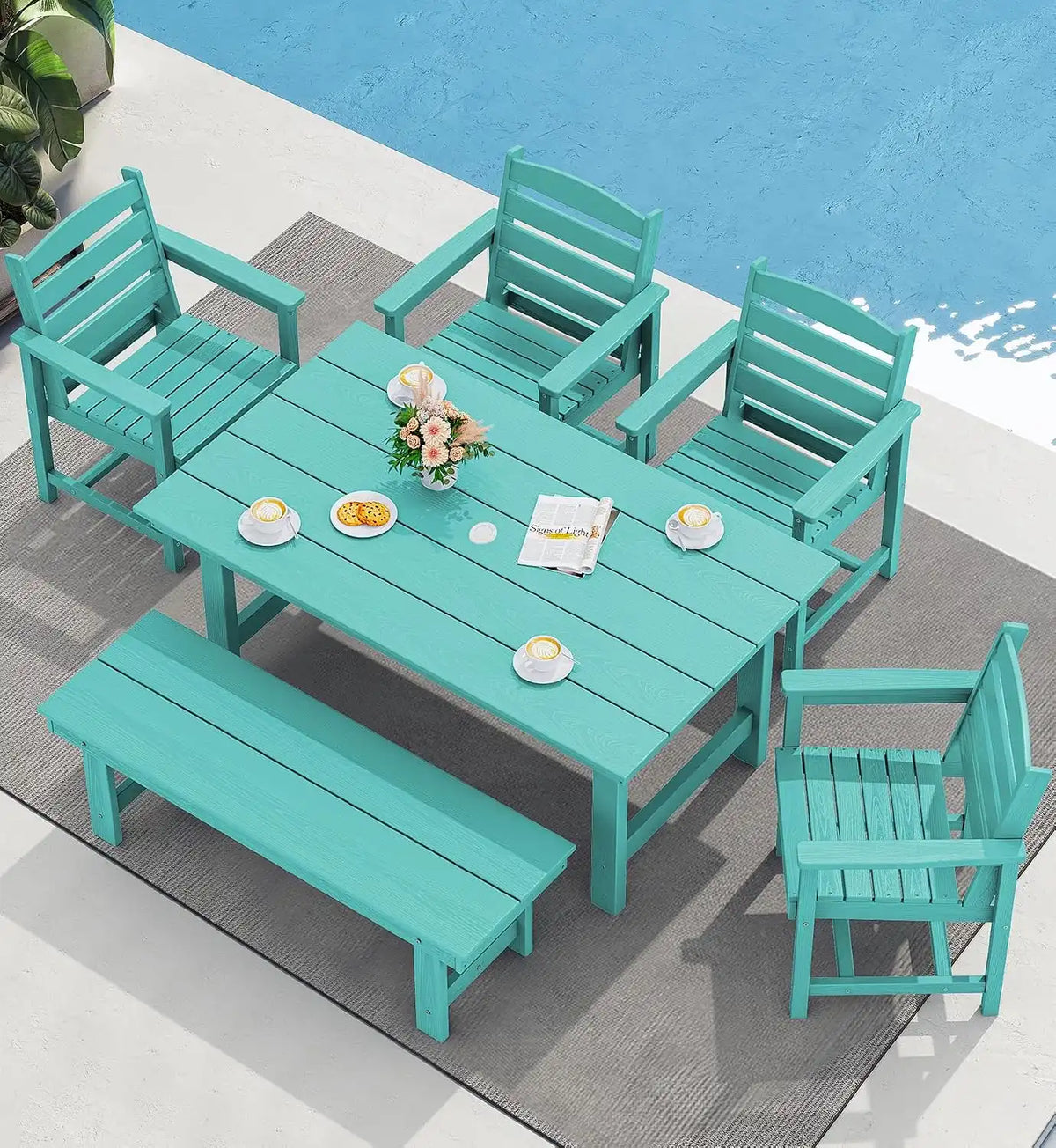 SERWALL Outdoor Dining Set, Patio Dining Set with Bench, Aruba