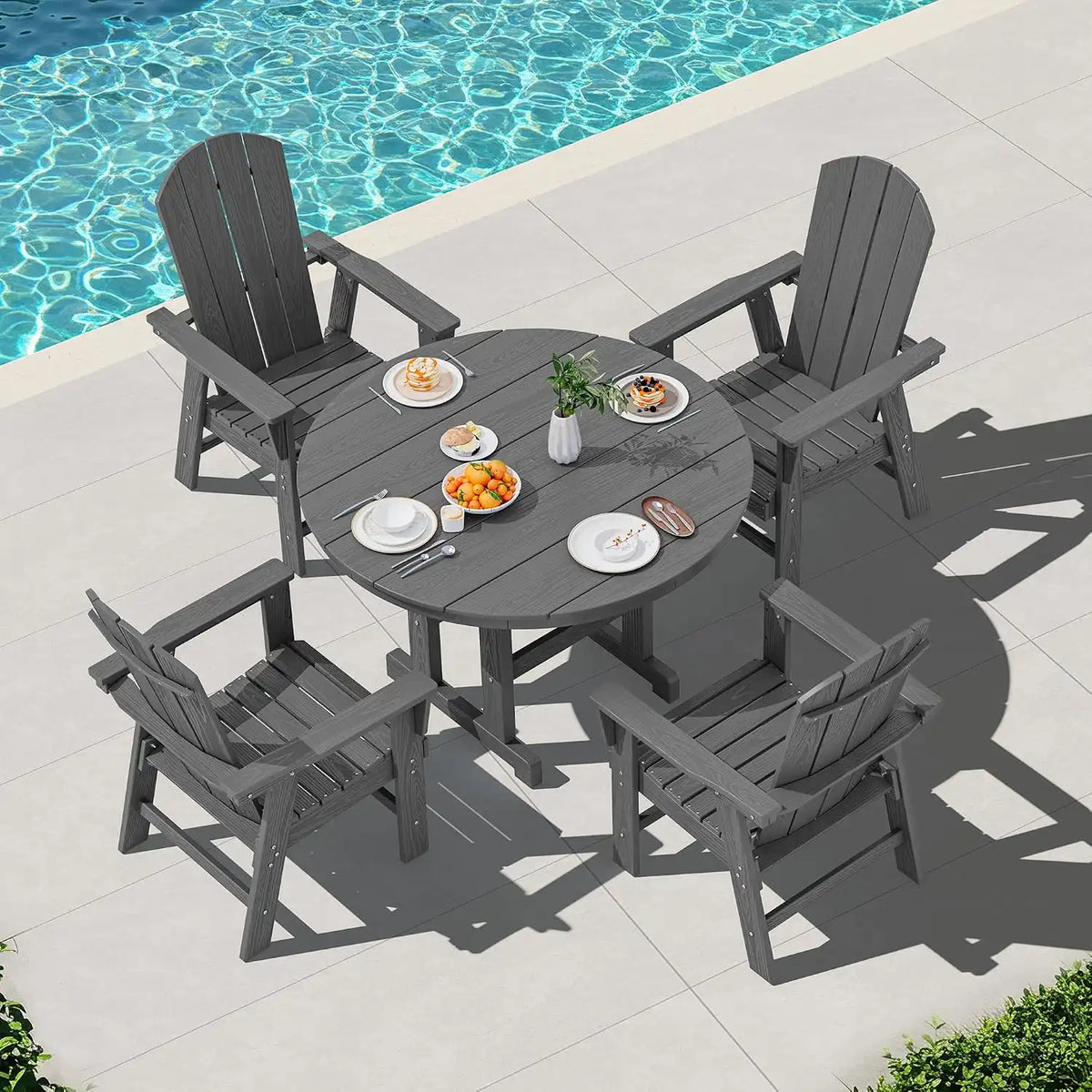 SERWALL Outdoor Adirondack Dining Chair Set of 2, All Weather HDPE, Grey