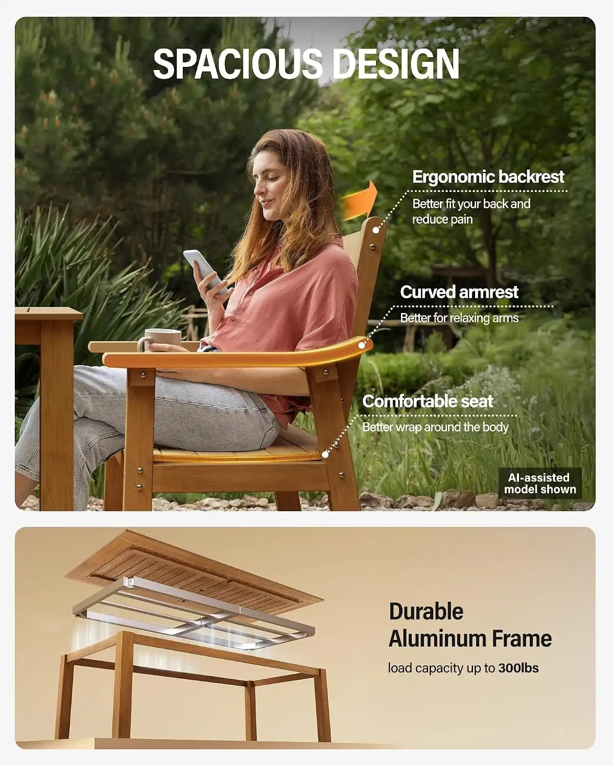 YEFU Outdoor Patio Chairs Set of 2, Weather Resistant HIPS, Teak