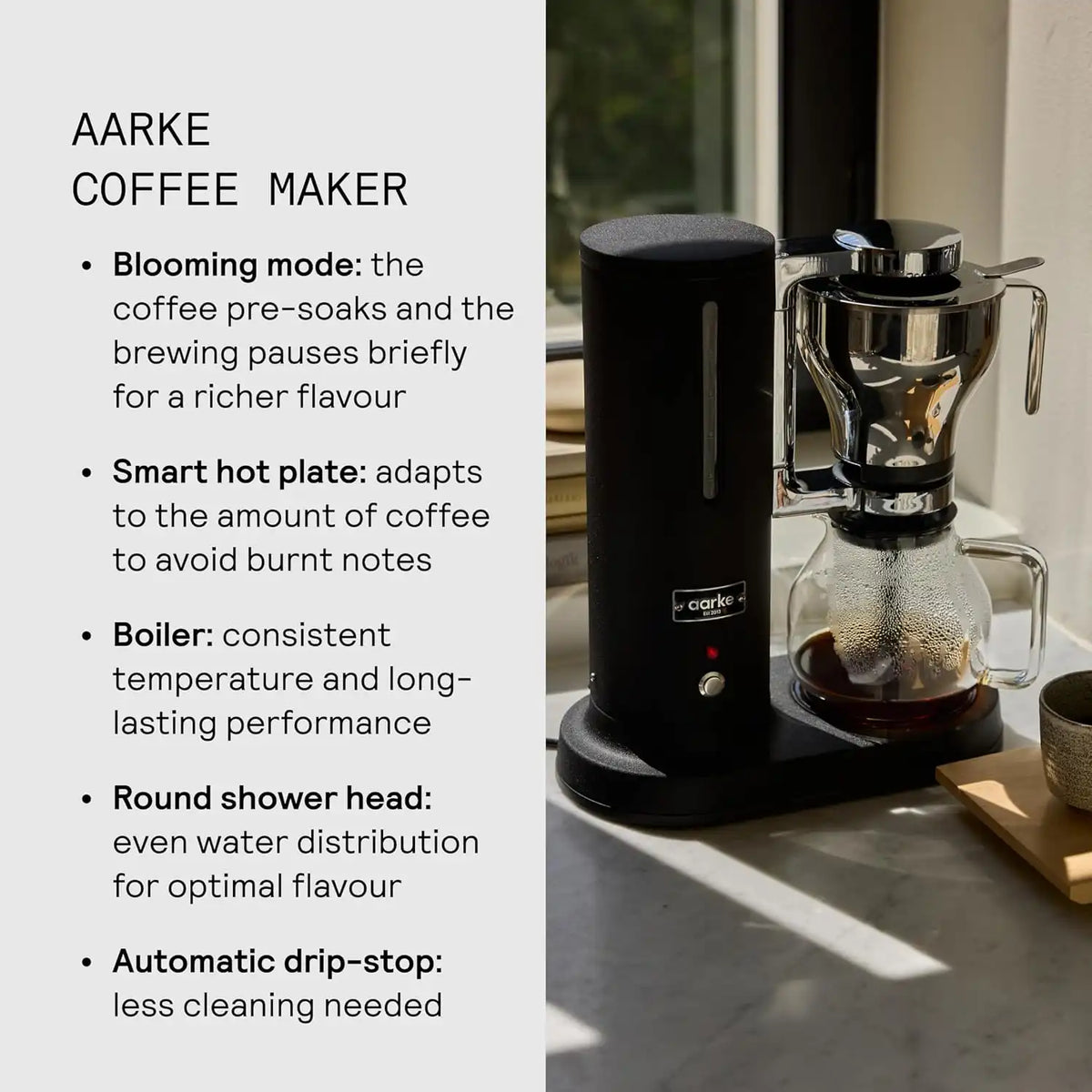 aarke Drip Coffee Maker & Grinder Bundle, 60 Settings, Matte Black