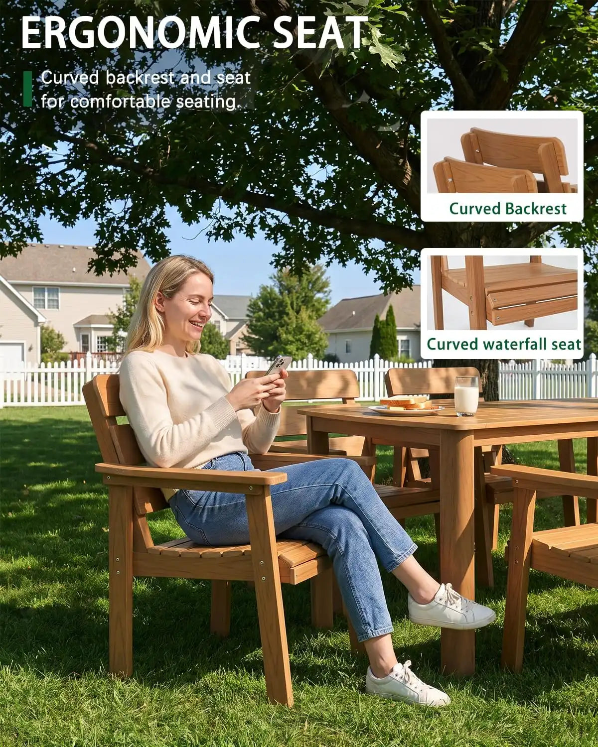 5pcs Patio Dining Set with Umbrella Hole Table & 4 Chairs, Teak