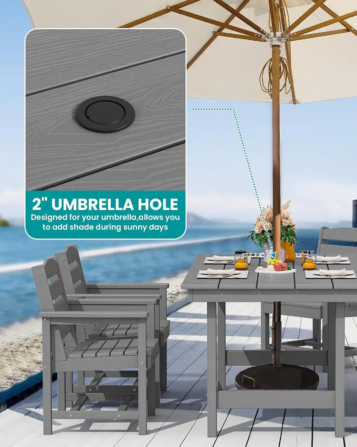 SERWALL Outdoor Dining Set, Patio Dining Set with Bench, Gray