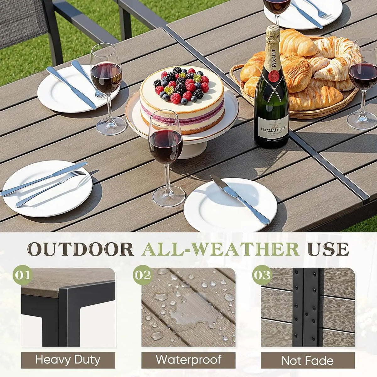 Greesum 7 Piece Patio Dining Set, Outdoor Furniture with Large Table & 6 Textilene Chairs for Garden, Poolside, Porch, Grey