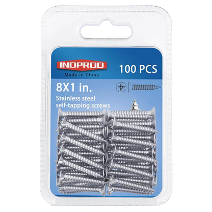 #8 × 1" Flat Head Phillips Wood Screw, Flat Head Self Tapping Screw Sheet Metal Screws Wood Screws, Stainless Steel 304 (18-8), 8 × 1-Inch, 100Pcs