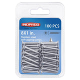 #8 × 1" Flat Head Phillips Wood Screw, Flat Head Self Tapping Screw Sheet Metal Screws Wood Screws, Stainless Steel 304 (18-8), 8 × 1-Inch, 100Pcs
