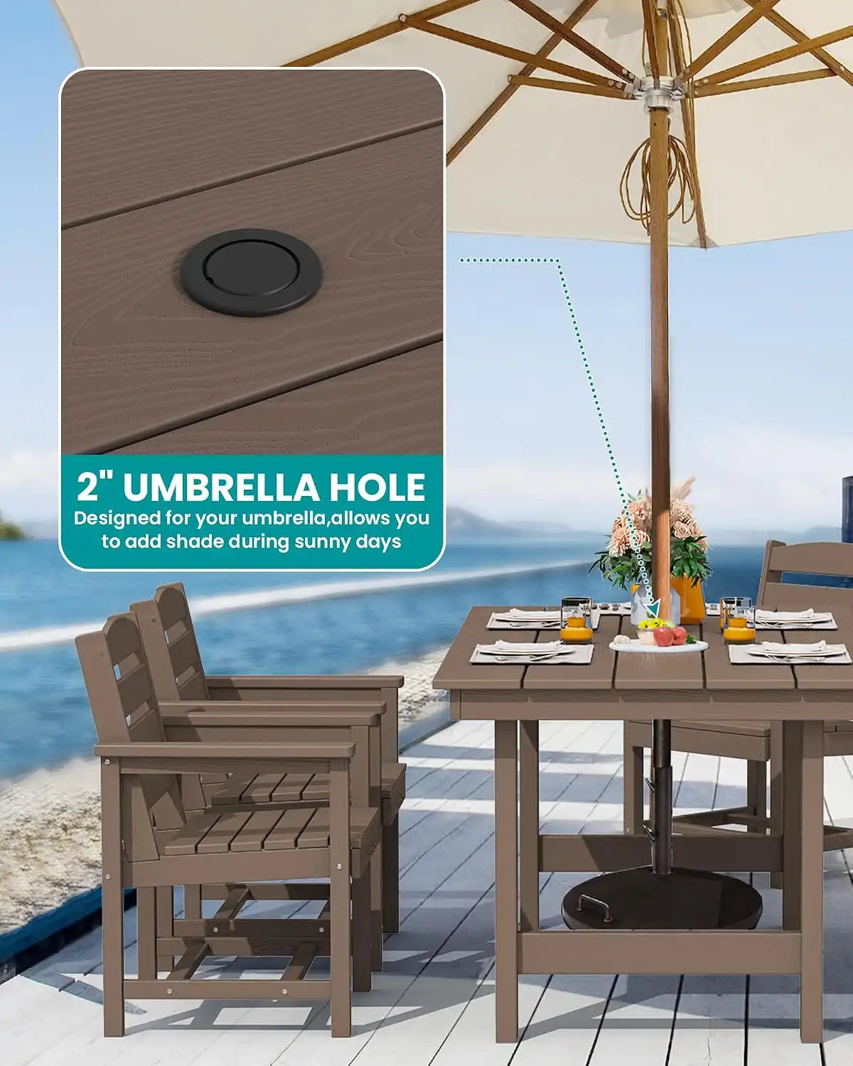 SERWALL 5 Pcs HDPE Patio Dining Set, Outdoor Dining Set for 4, Coffee