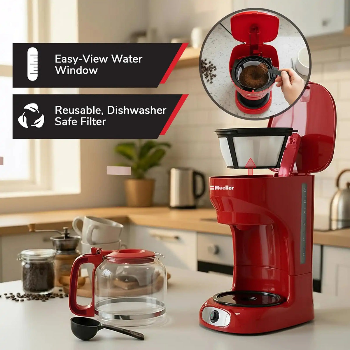 MUELLER HOME 12-Cup Red Coffee Maker
