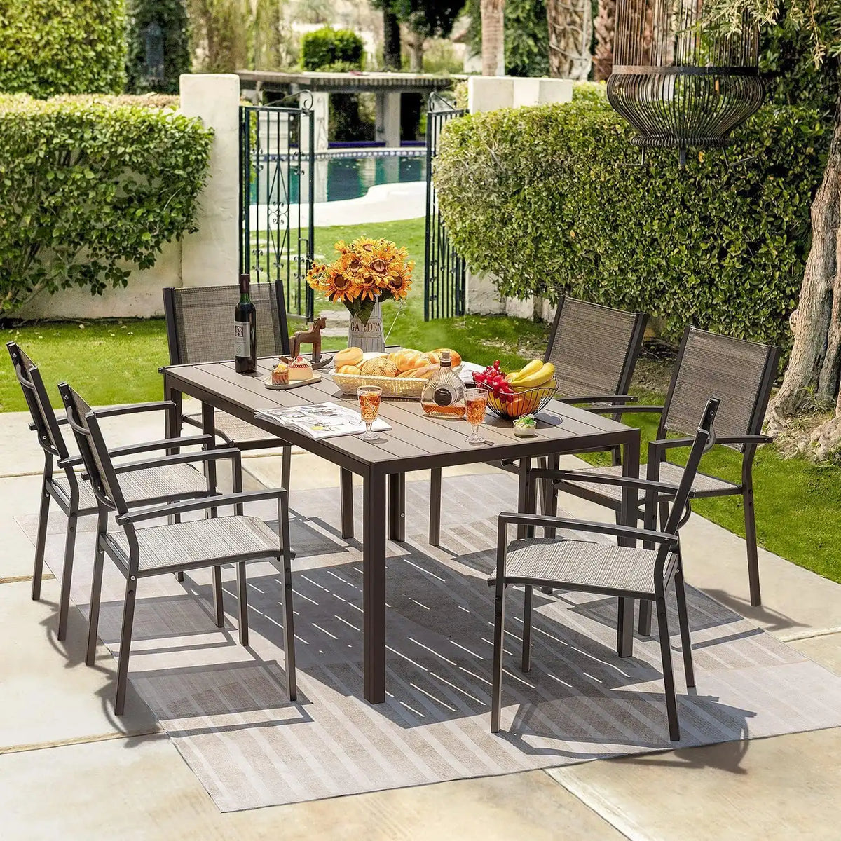 Homall 7 Pieces Patio Dining Set, Metal Outdoor Dining Set for 6, Brown