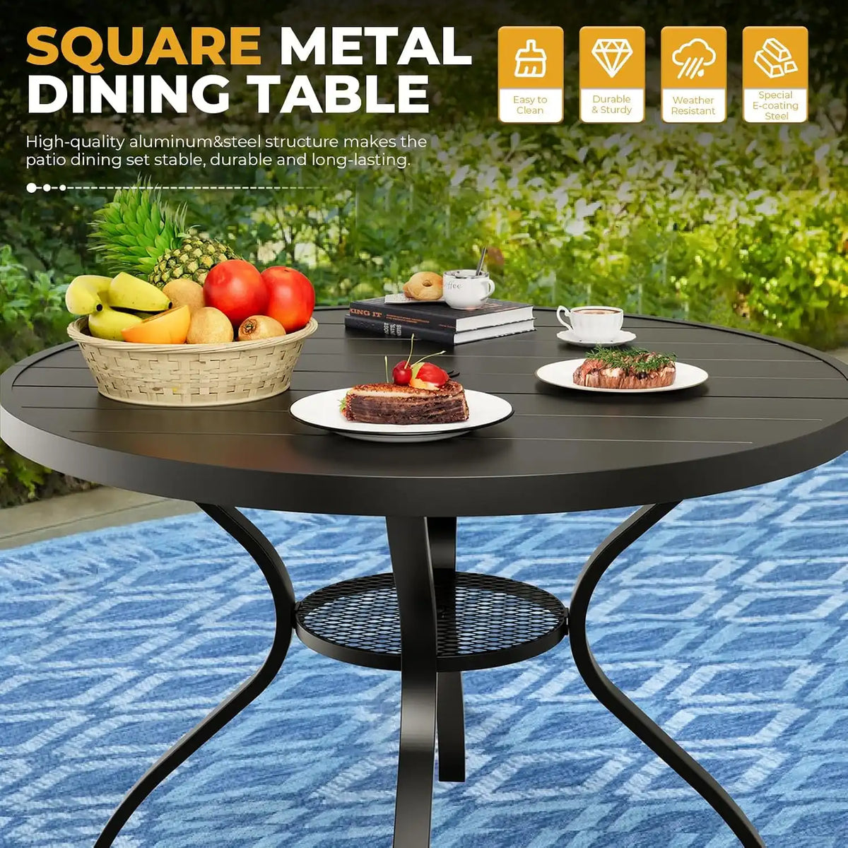 SUNCROWN 6 - Piece Outdoor Dining Set, Patio Furniture Set with 4 Textilene Dinning Chairs, 41" Metal Round Table and 1 Brown 9Ft Patio Umbrella for Lawn Garden Backyard Deck, Brown