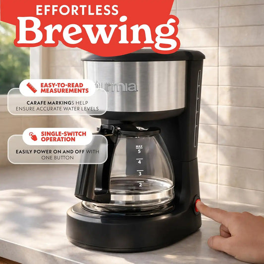 Gourmia Drip Coffee Maker - 5-Cup Capacity, Glass Carafe, Black