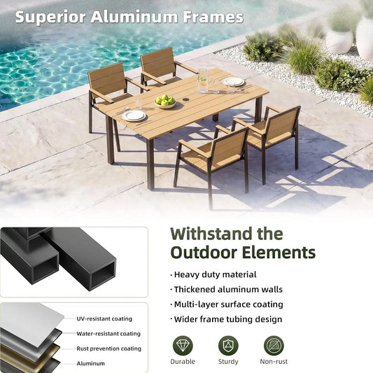 Outdoor Table and Chairs for 4 Aluminum Patio Dining Set with Umbrella Hole