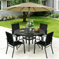 SUNCROWN 6 - Piece Outdoor Dining Set, Patio Furniture Set with 4 Textilene Dinning Chairs, 41" Metal Round Table and 1 Brown 9Ft Patio Umbrella for Lawn Garden Backyard Deck, Black