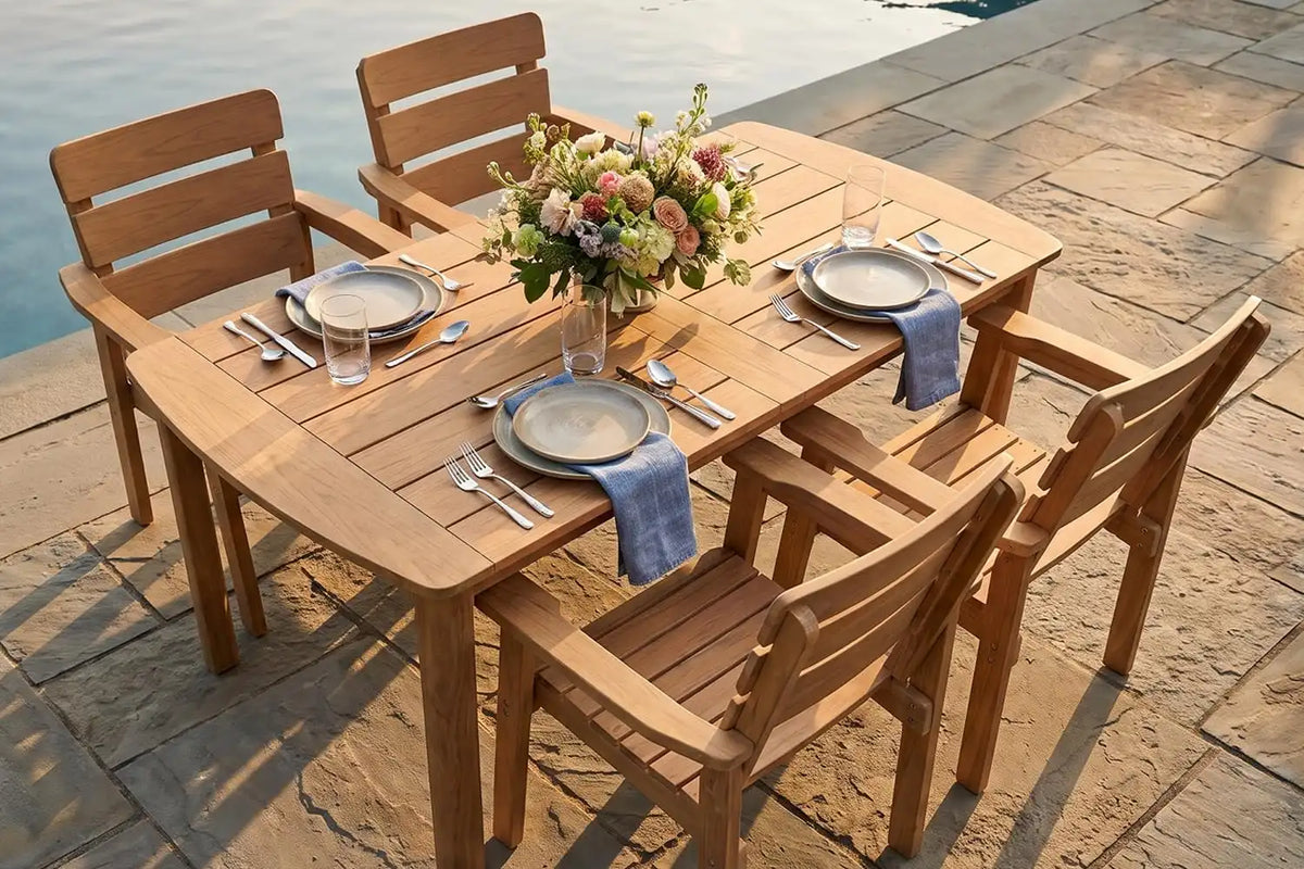 5pcs Patio Dining Set with Umbrella Hole Table & 4 Chairs, Teak