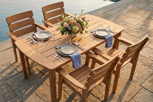 5pcs Patio Dining Set with Umbrella Hole Table & 4 Chairs, Teak